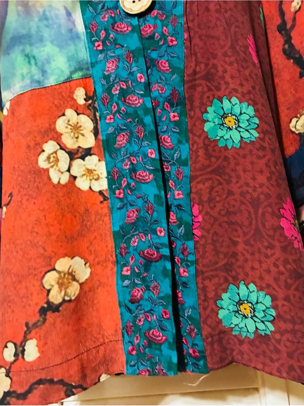 John Mark Multicolor Floral Patchwork Tunic - Teal, Red, Turquoise - Picture 4 of 7